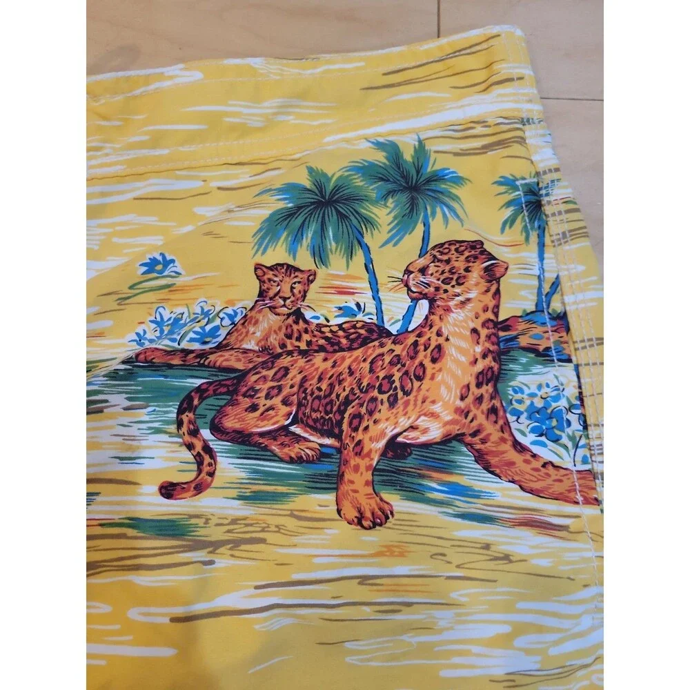 Polo Ralph Lauren Swim Trunks Mens L Yellow Tropical Tiger Print Boardshorts
